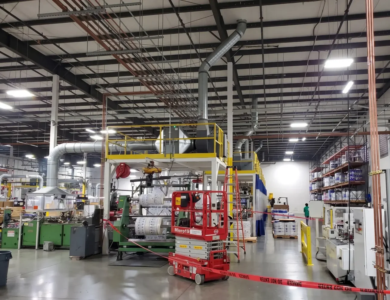Commercial HVAC ductwork installed in a Sacramento warehouse by Elite Mechanical Systems